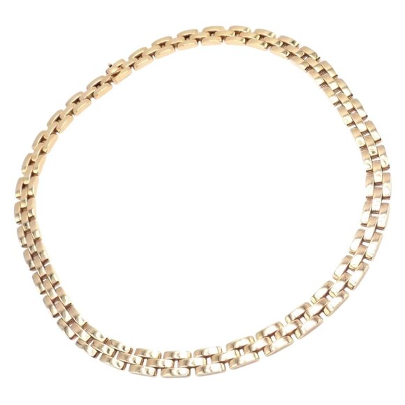 Authentic! Cartier 3 Row Maillon Panther Panthere 18k Yellow Gold Link Necklace - Picture 1 of 12